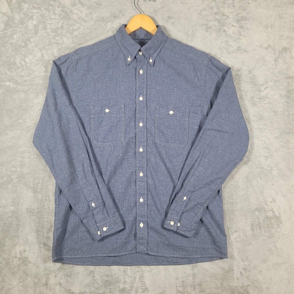 Eton Button Down Shirt Mens Large Blue Cotton Flecked Long Sleeve 2-Pocket